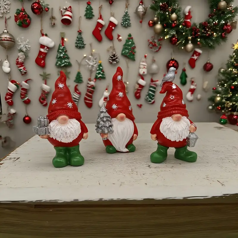 3PCS Christmas Gnome Statue Set