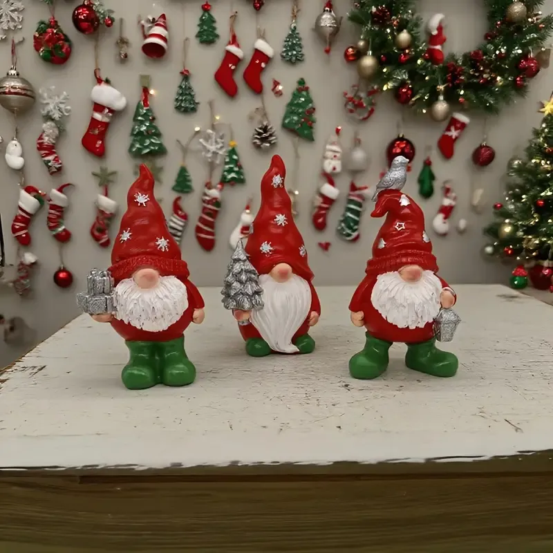 3PCS Christmas Gnome Statue Set