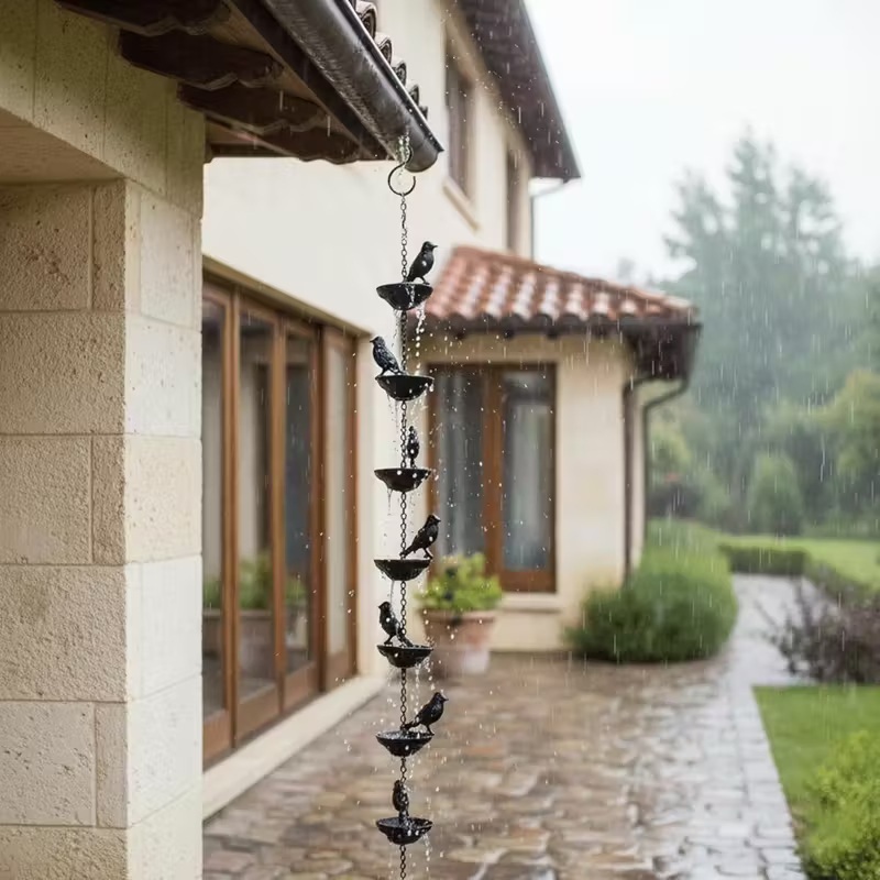 Vintage Iron Art Bird Wind Chime & Rain Chain