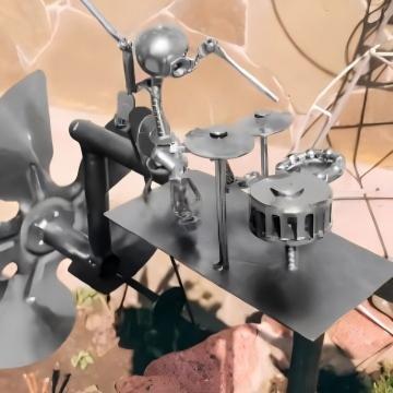 💀Halloween Skeleton Metal Drummer Kinetic Wind Spinner🎃