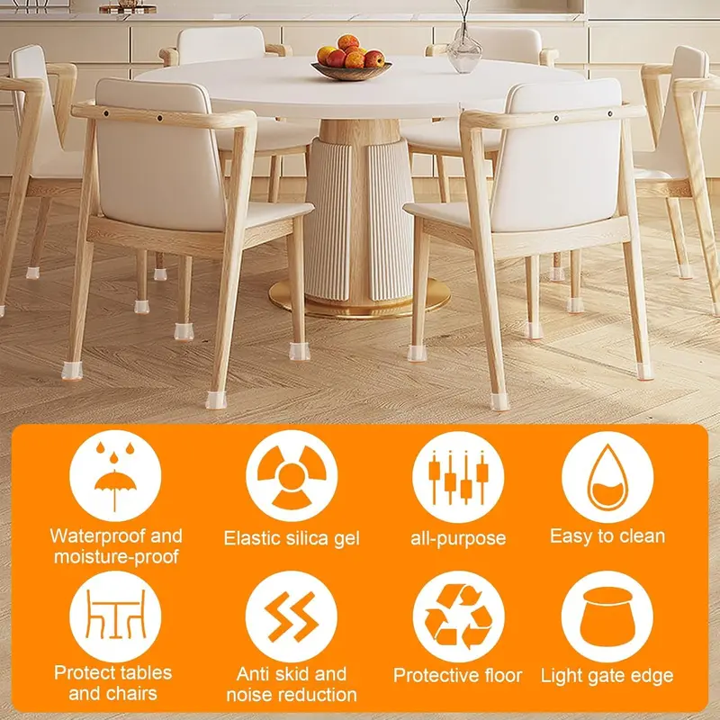 Noiseless Chair Leg Pads – Scratch-Proof Floor Protectors 🌟 Silicone + Felt | Fits Hardwood & Tile | Installs in 3 Secs!