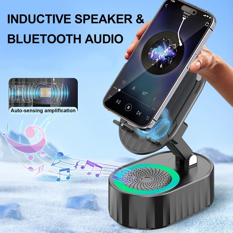 Bluetooth Speaker with Wireless Charging & Phone Stand – 5-in-1 RGB Lights, Hi-Fi Sound