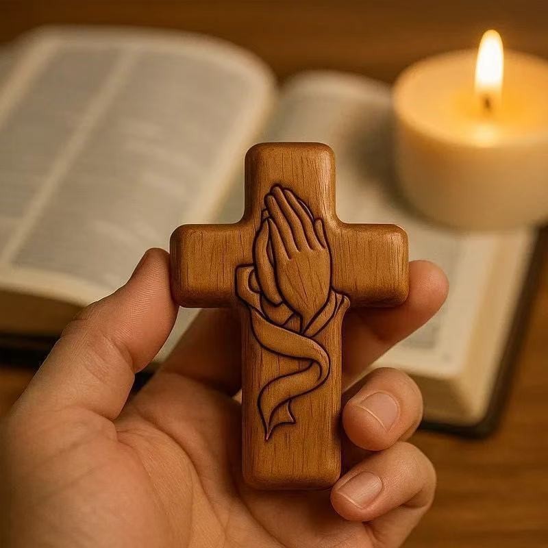 ✝️ Handcrafted & Blessed Intertwined Hearts Wooden Cross – Spiritual Unity & Love 🔥