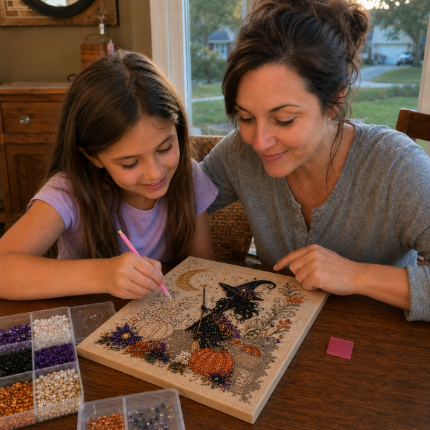 💥 Last Day 49% OFF – 👻✨ Halloween Pearl Art DIY Kit – Turn Tiny Pearls into Spooky-Cute Magic