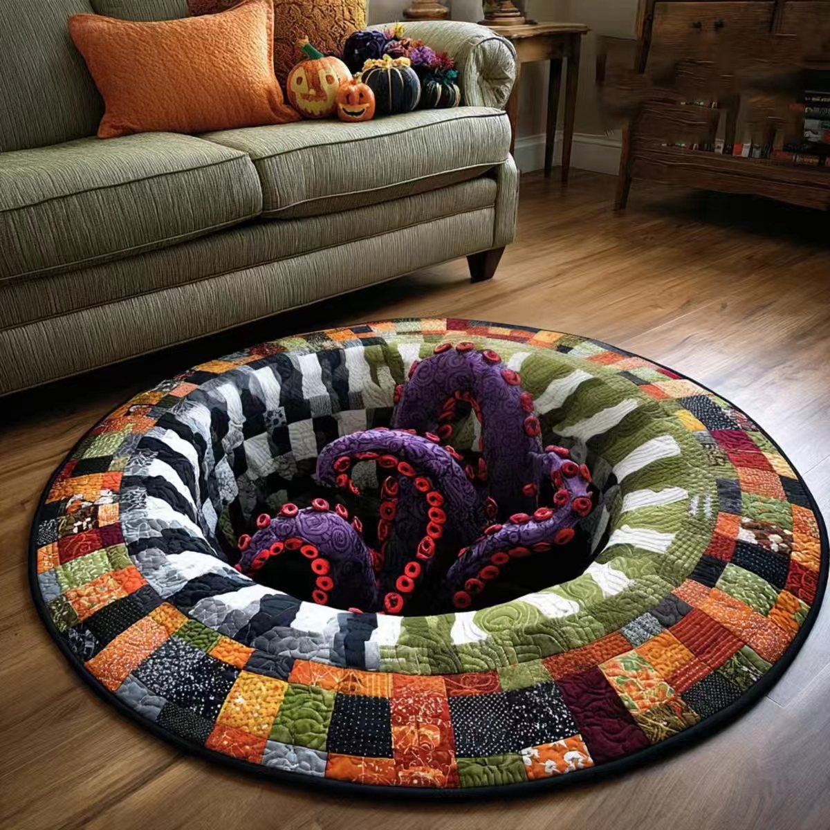 🎃Horror-themed 3D Quilted Round Mat