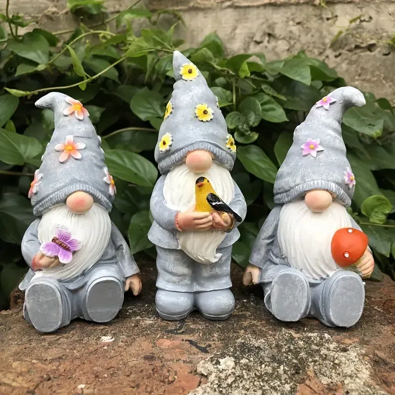 🌟 Title: 3-Piece Resin Gnome Garden Statue – American Rustic Style, Weatherproof Design for Indoor/Outdoor Use 