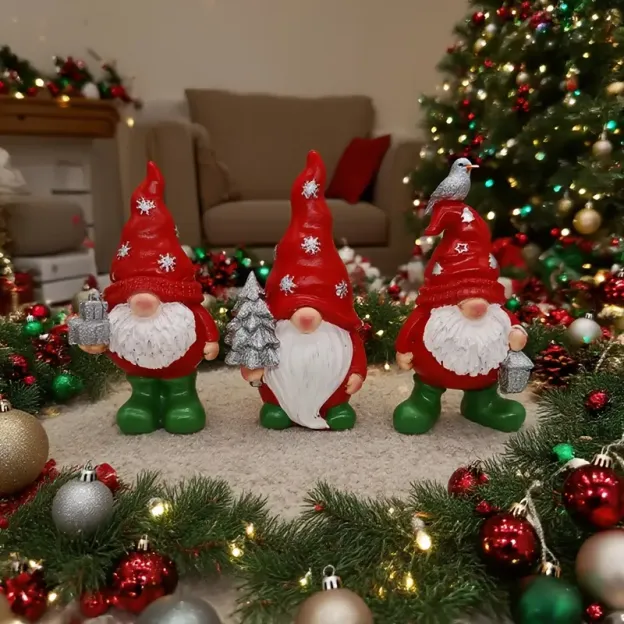 3PCS Christmas Gnome Statue Set