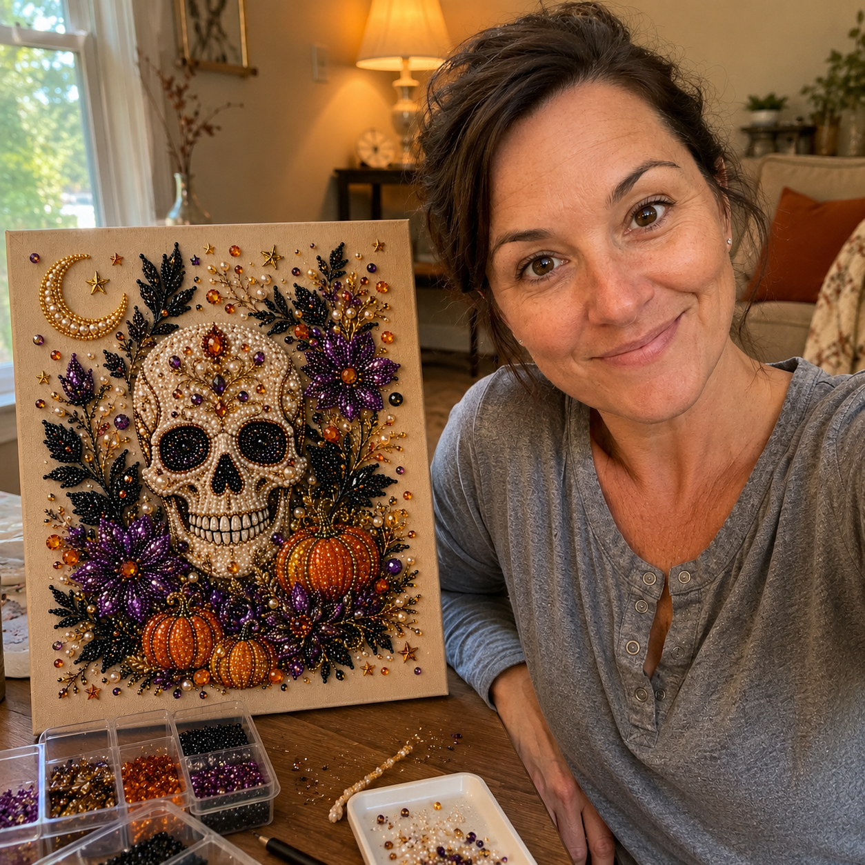 💥 Last Day 49% OFF – 👻✨ Halloween Pearl Art DIY Kit – Turn Tiny Pearls into Spooky-Cute Magic