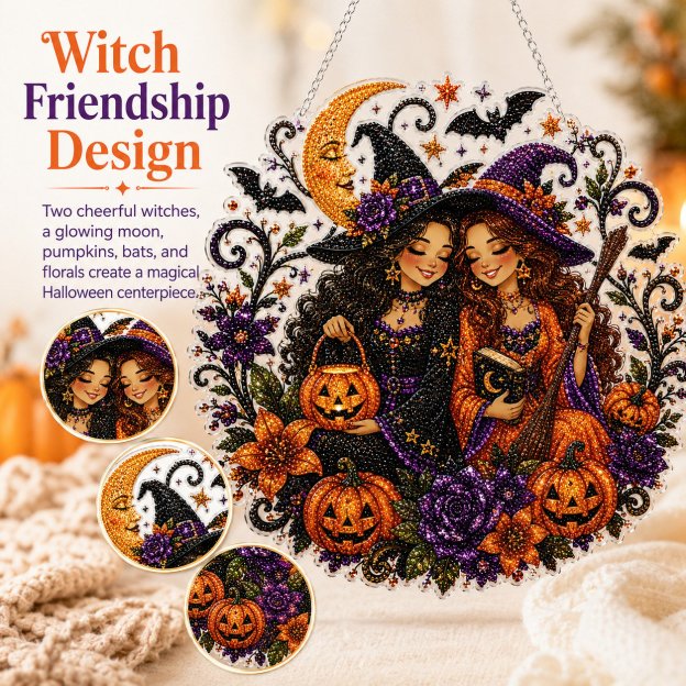 🔥Last Day 49% OFF - 🧙‍♀️🎃Halloween Witch Friendship Diamond Art Window Suncatcher