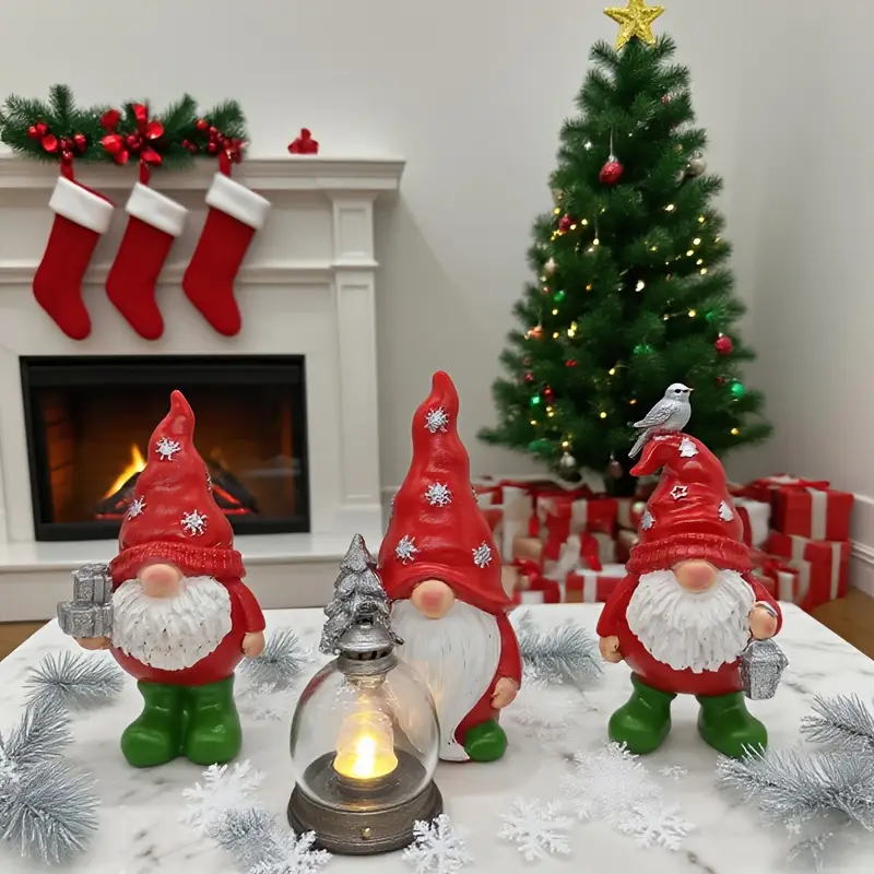 3PCS Christmas Gnome Statue Set