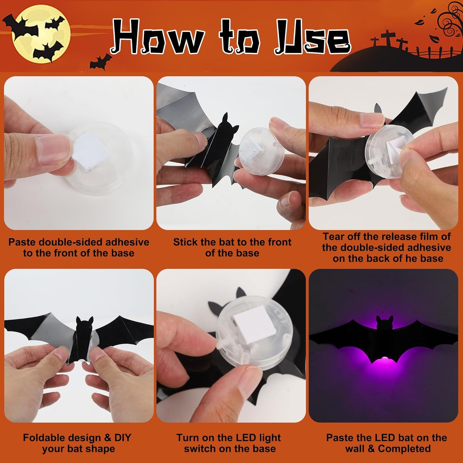 🎃Halloween Colorful LED Bat Lights🦇
