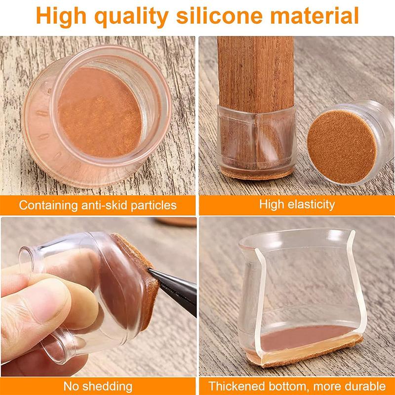 Noiseless Chair Leg Pads – Scratch-Proof Floor Protectors 🌟 Silicone + Felt | Fits Hardwood & Tile | Installs in 3 Secs!