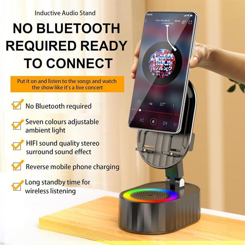 Bluetooth Speaker with Wireless Charging & Phone Stand – 5-in-1 RGB Lights, Hi-Fi Sound