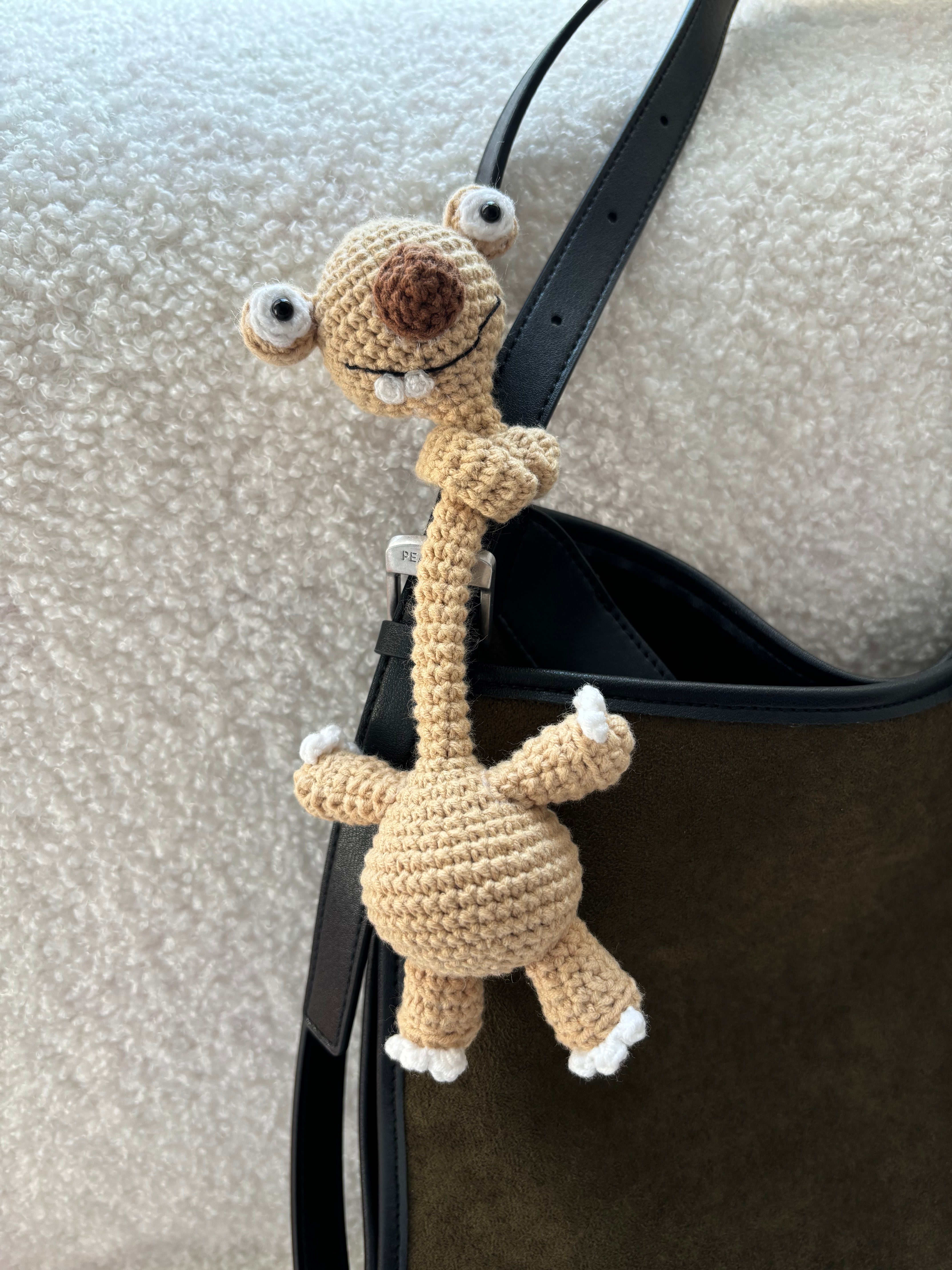 Handmade Crochet Prehistoric Sloth Bag Charm - Funny Long Neck Sloth Plush Toy，Gift for Animal Lovers
