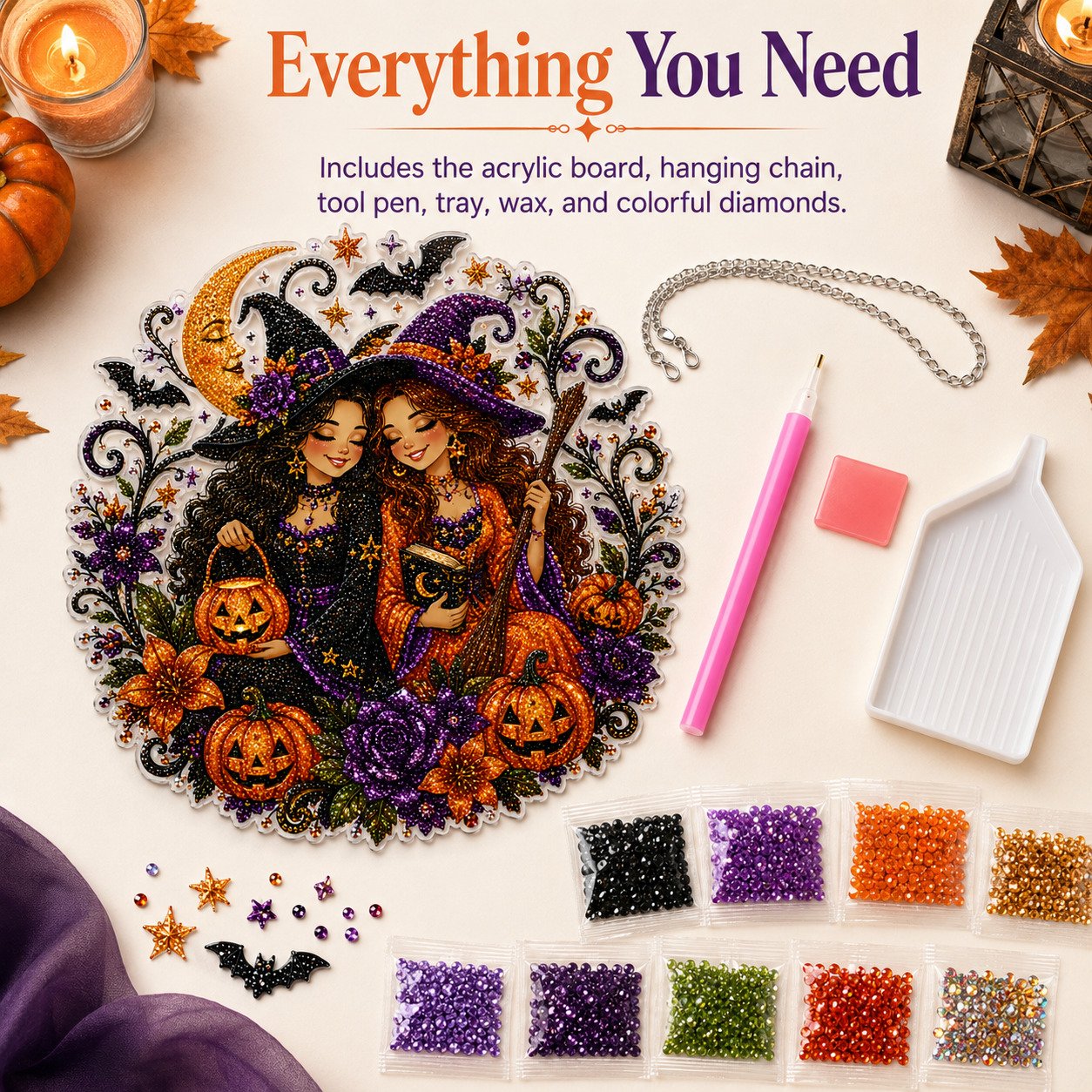 🔥Last Day 49% OFF - 🧙‍♀️🎃Halloween Witch Friendship Diamond Art Window Suncatcher