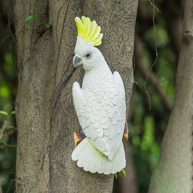 Lifelike White & Pink Resin Parrot Sculpture