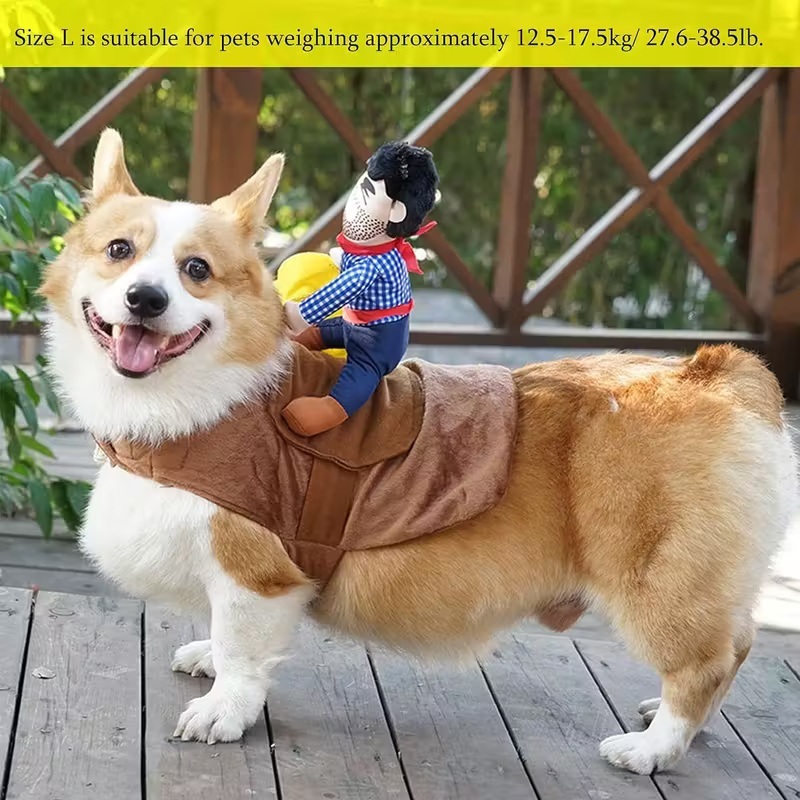 🐕‍🦺Large Cowboy Rider Dog Costume - Adjustable Pet Apparel 