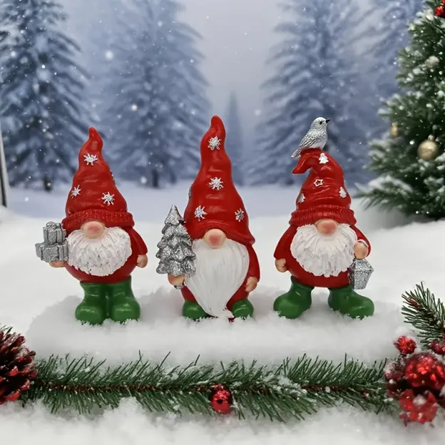 3PCS Christmas Gnome Statue Set