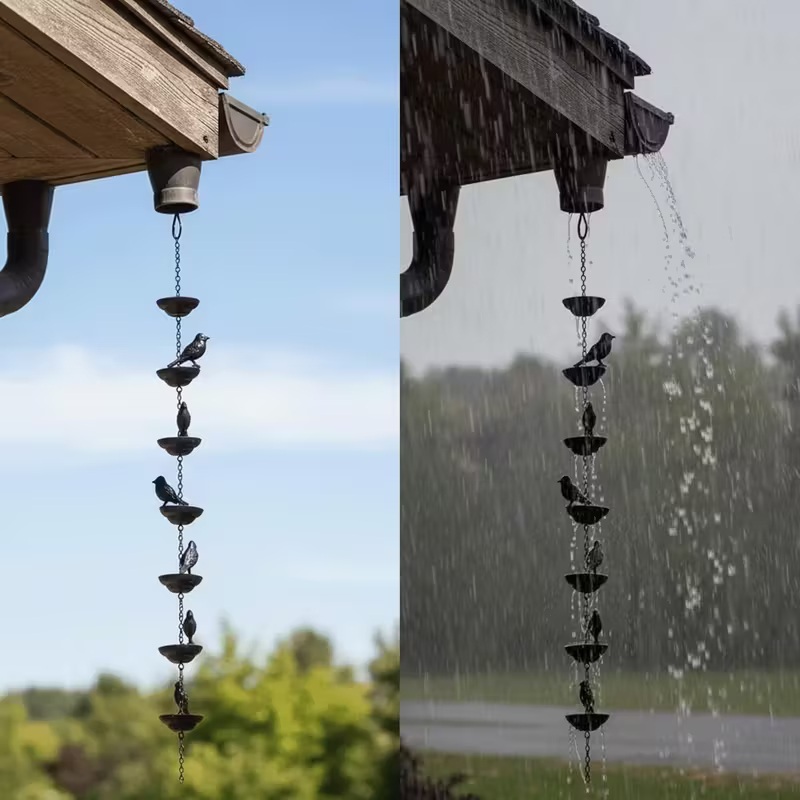 Vintage Iron Art Bird Wind Chime & Rain Chain