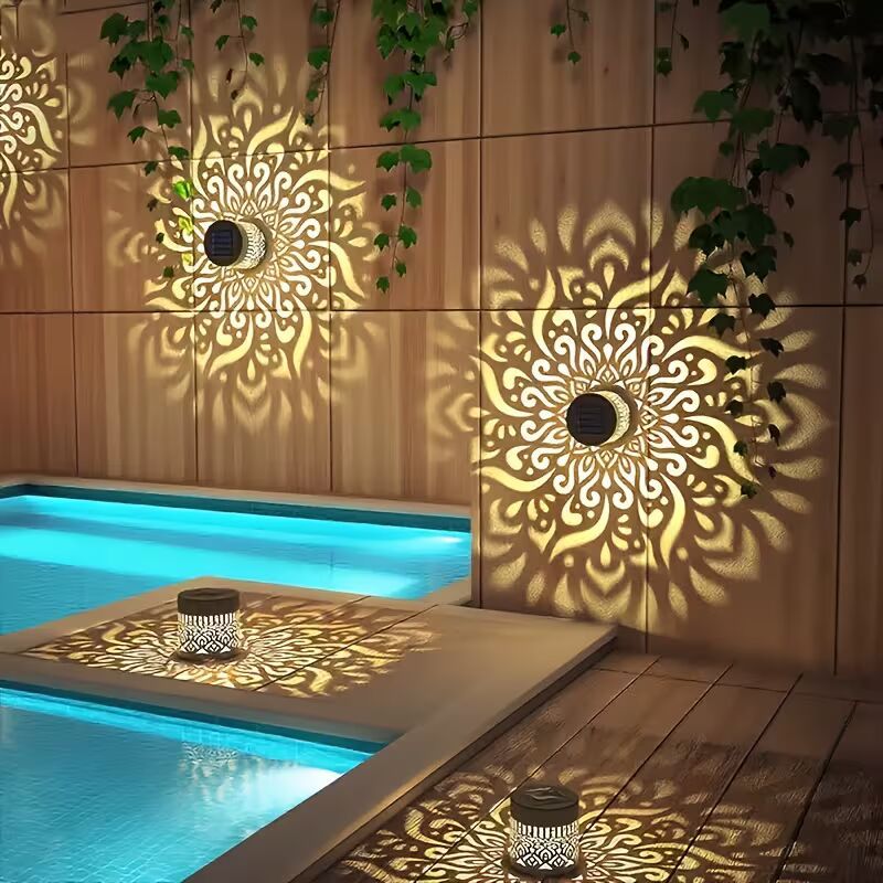 4pcs solar-powered lights themed around peonies, datura, sunflowers, and mandalas.