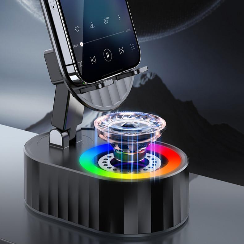 Bluetooth Speaker with Wireless Charging & Phone Stand – 5-in-1 RGB Lights, Hi-Fi Sound