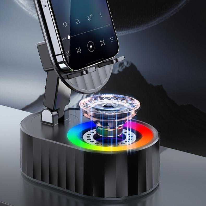 Bluetooth Speaker with Wireless Charging & Phone Stand – 5-in-1 RGB Lights, Hi-Fi Sound