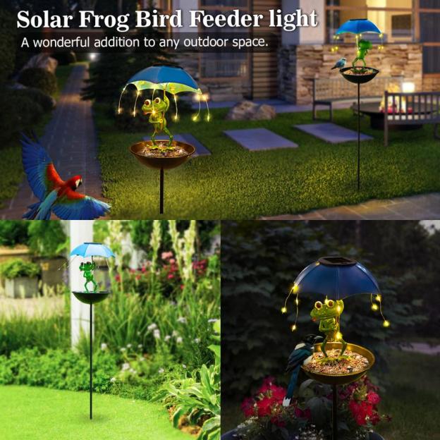 Solar Frog Bird Feeder Light
