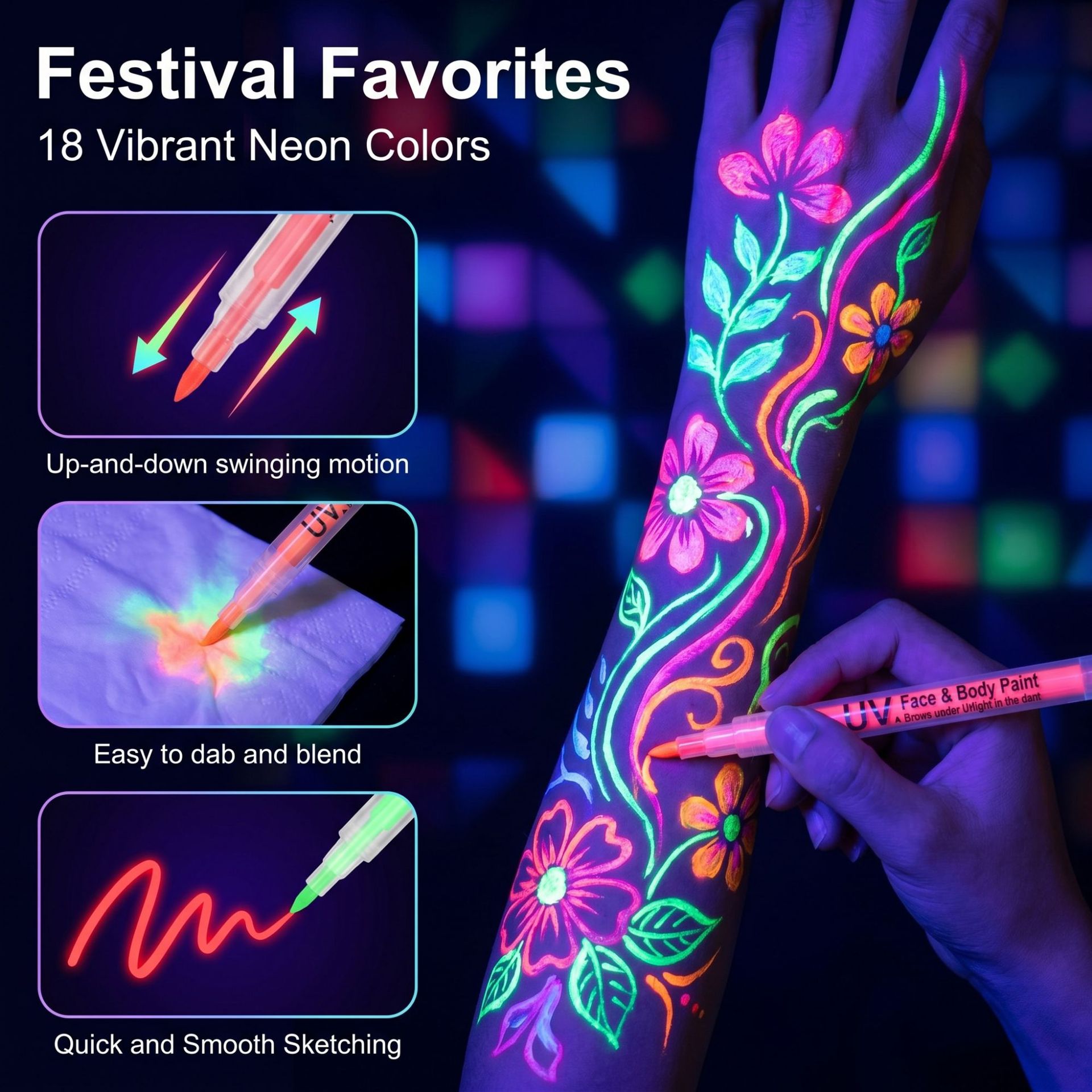 🥳2026 HOT SALE💞50K+ SOLD!🎁UV Glow Face and Body Paint Markers Set