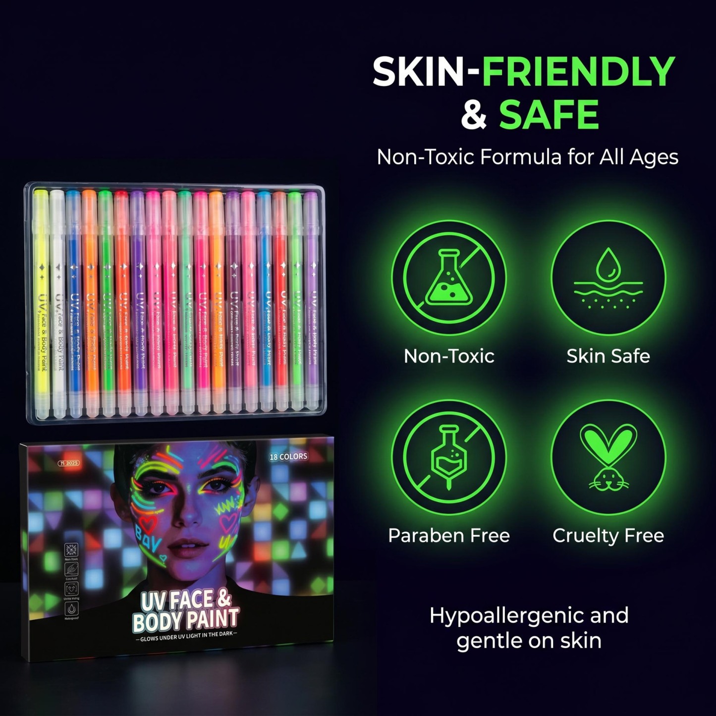 🥳2026 HOT SALE💞50K+ SOLD!🎁UV Glow Face and Body Paint Markers Set