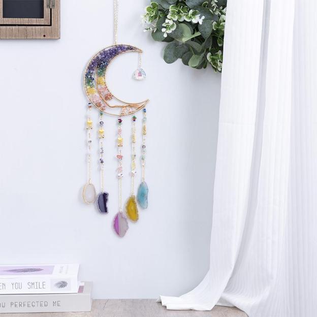 🌙Boho Moon Crystal Wall Decor for Cozy Home Ambiance💎