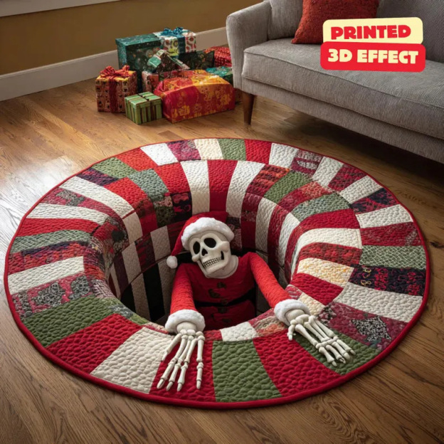 🎅Christmas Eve-themed 3D Quilted Round Mat🎄