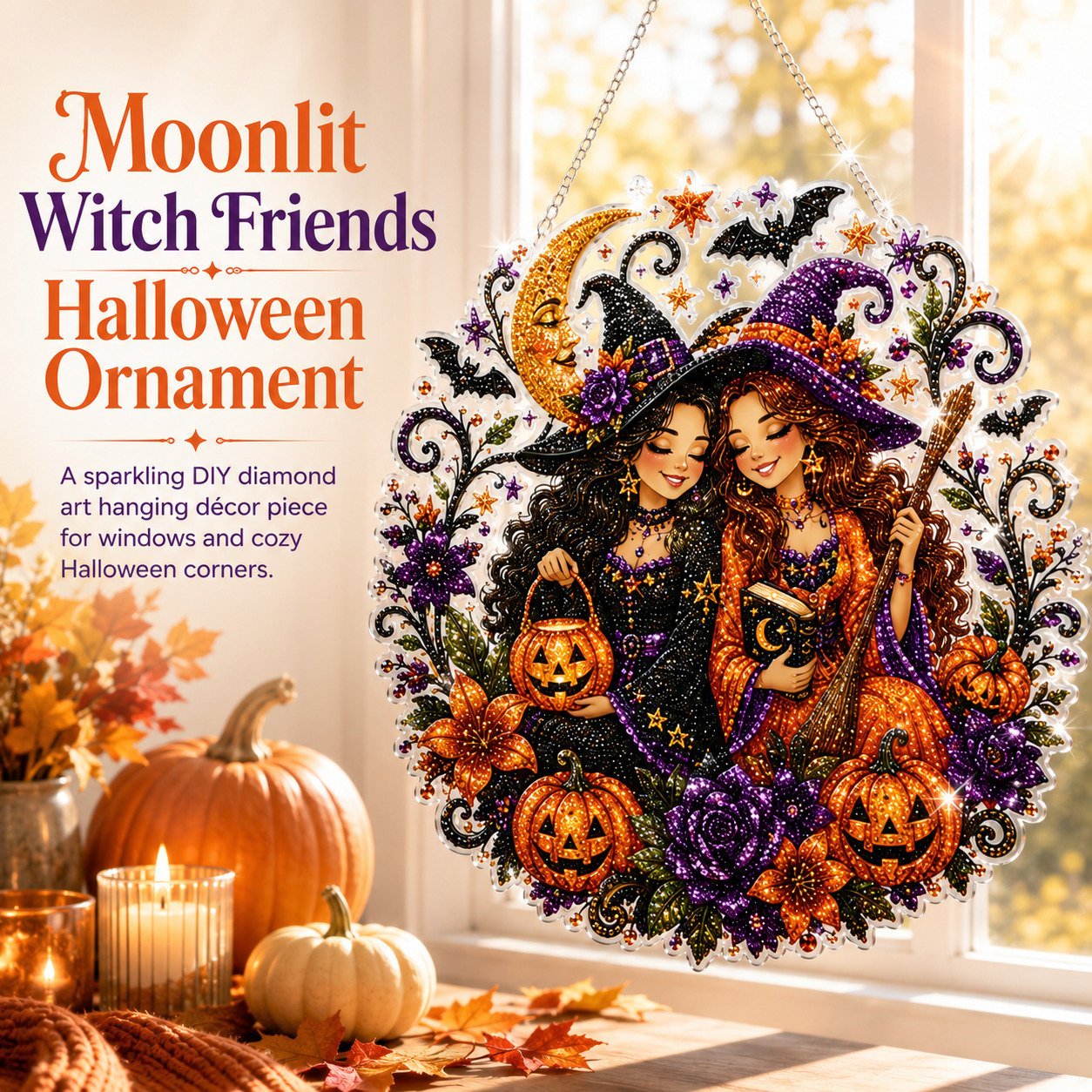 🔥Last Day 49% OFF - 🧙‍♀️🎃Halloween Witch Friendship Diamond Art Window Suncatcher