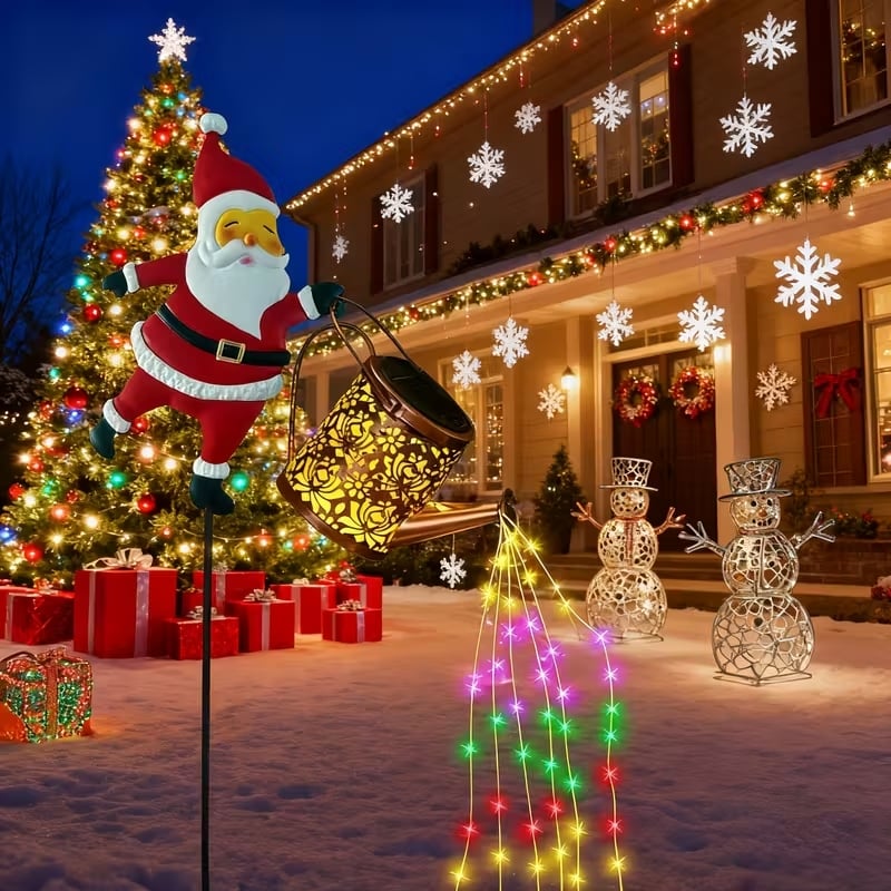 🎅 Solar Santa Watering Can Lantern