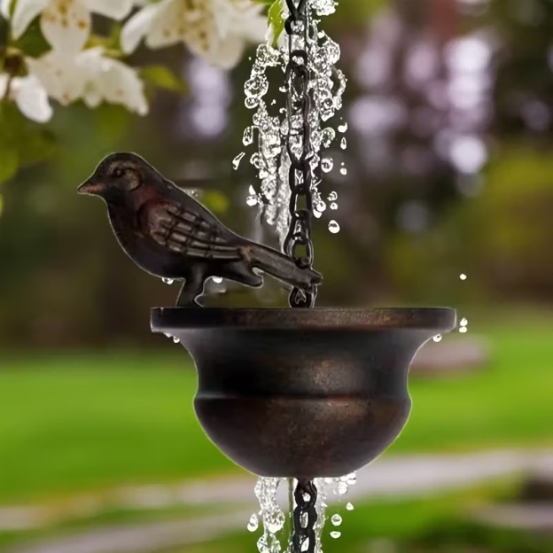 Vintage Iron Art Bird Wind Chime & Rain Chain