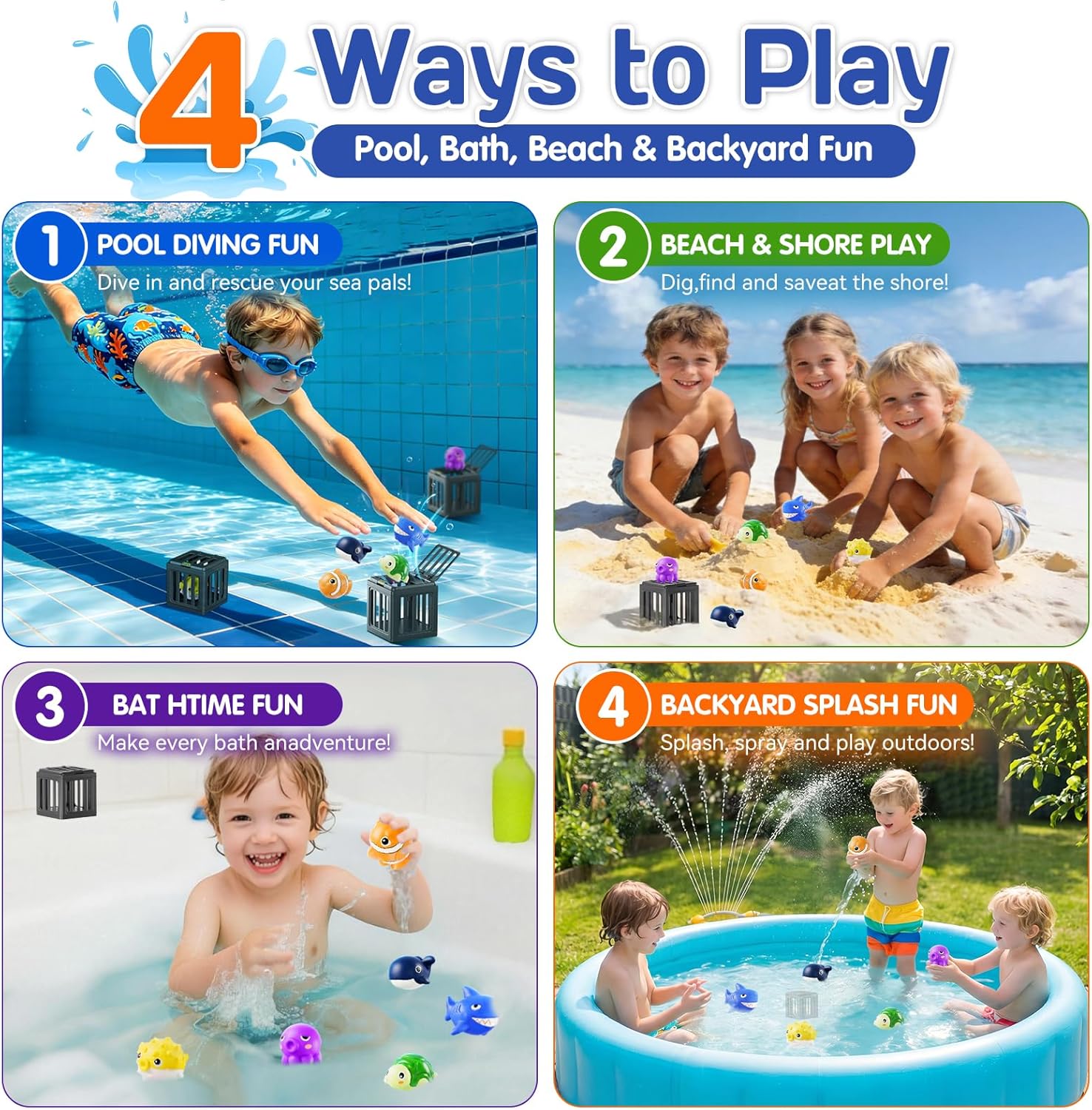 Kids Pool Diving Toys-Water game animal cages