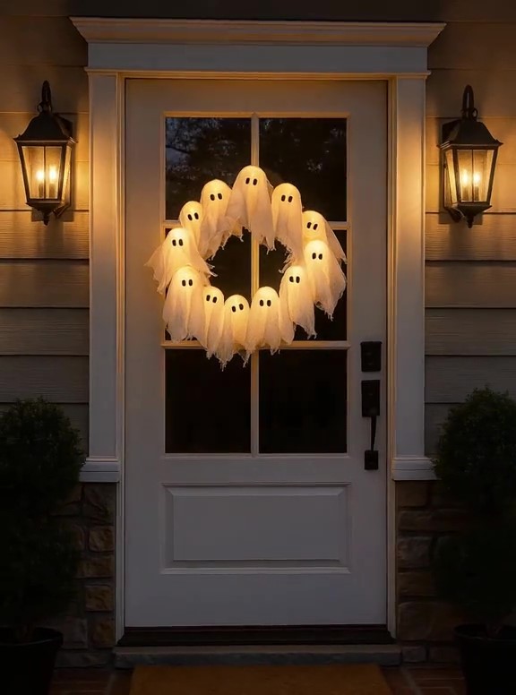 Halloween Glowing Ghost Wreath: Spooky-Cute Magic for Your Holiday Decor