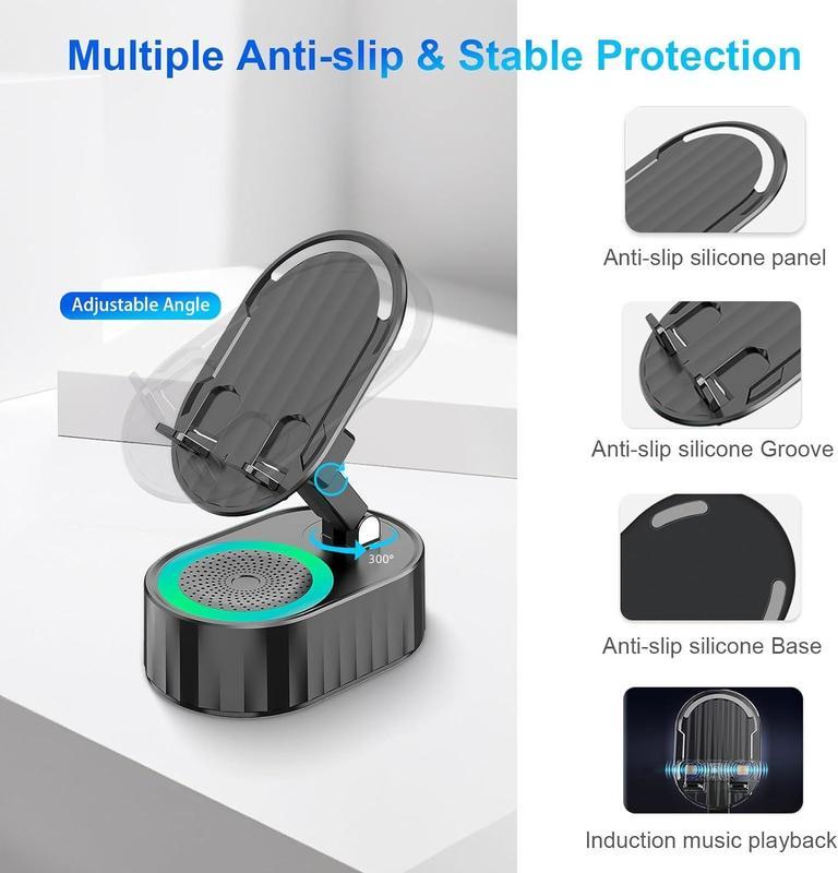 Bluetooth Speaker with Wireless Charging & Phone Stand – 5-in-1 RGB Lights, Hi-Fi Sound