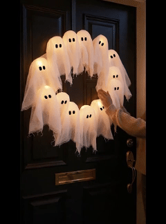 Halloween Glowing Ghost Wreath: Spooky-Cute Magic for Your Holiday Decor