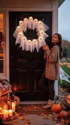 Halloween Glowing Ghost Wreath: Spooky-Cute Magic for Your Holiday Decor