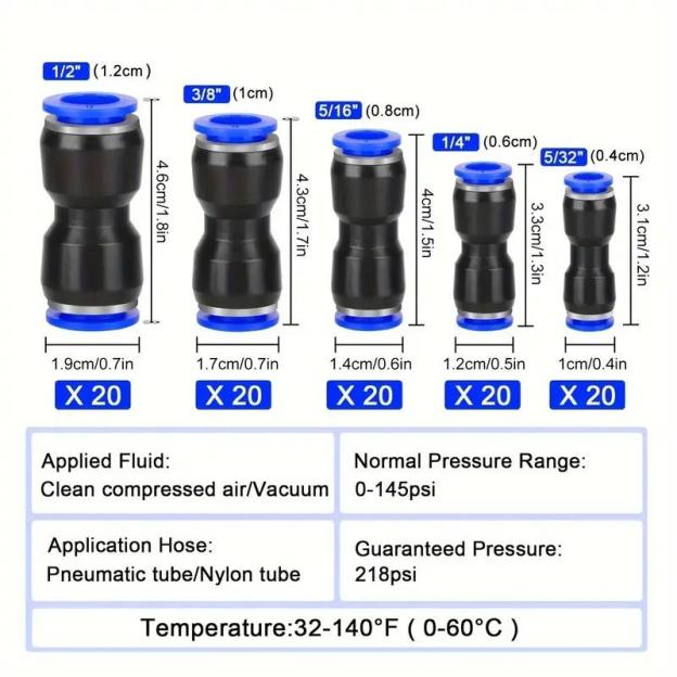 Straight Push Connectors - Quick Connect Air Hose Fittings Tube