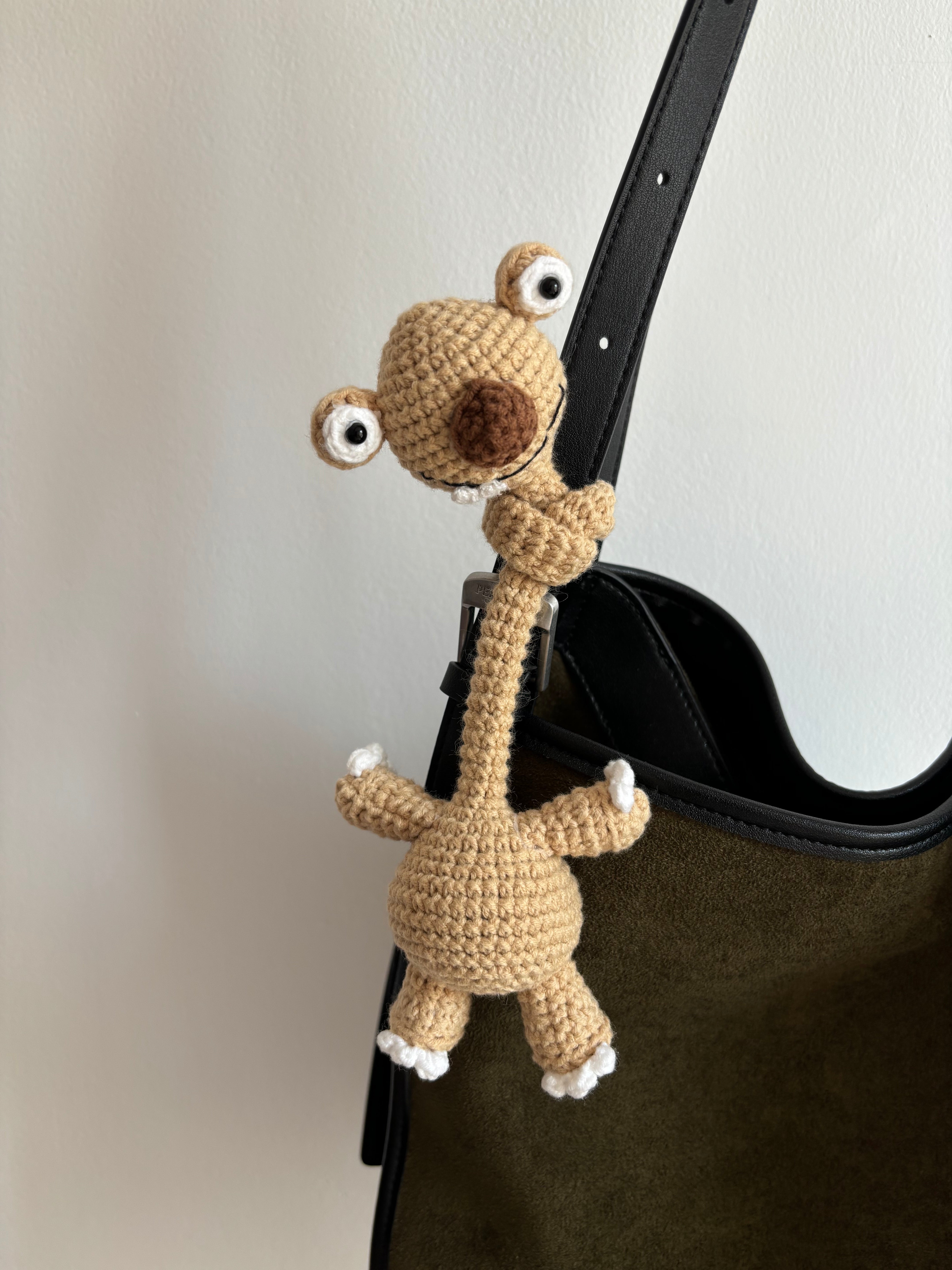 Handmade Crochet Prehistoric Sloth Bag Charm - Funny Long Neck Sloth Plush Toy，Gift for Animal Lovers