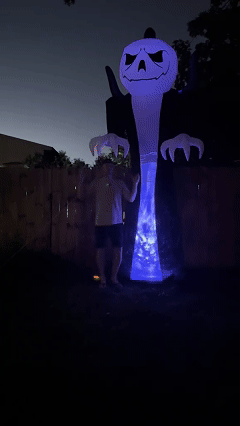 12FT Giant Halloween Inflatable Blow Up Decorations Grim Reaper with Jack-o'-Lantern Pumpkin Head and 3-Color LED Flame