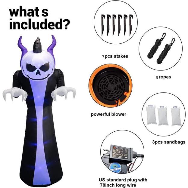 12FT Giant Halloween Inflatable Blow Up Decorations Grim Reaper with Jack-o'-Lantern Pumpkin Head and 3-Color LED Flame