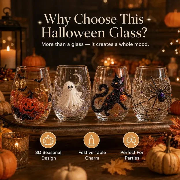 🔥LAST DAY 49% OFF - 🎃 3D Halloween Artisan Glass Cups, Festive Parties & Cozy Fall Home Bar Vibes