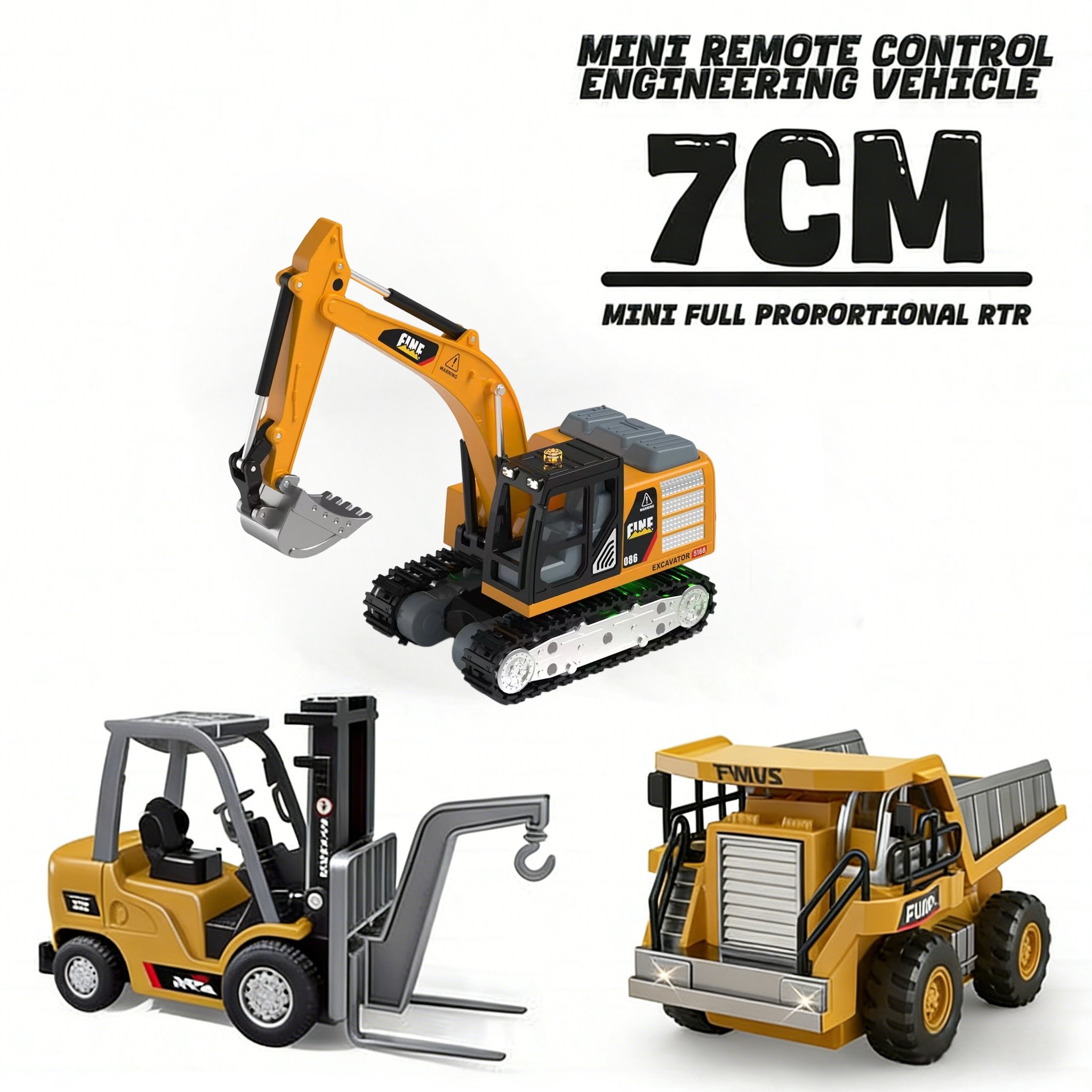 🚜 1:64 Premium Alloy Mini RC Construction Set – Forklift, Excavator & Dump Truck