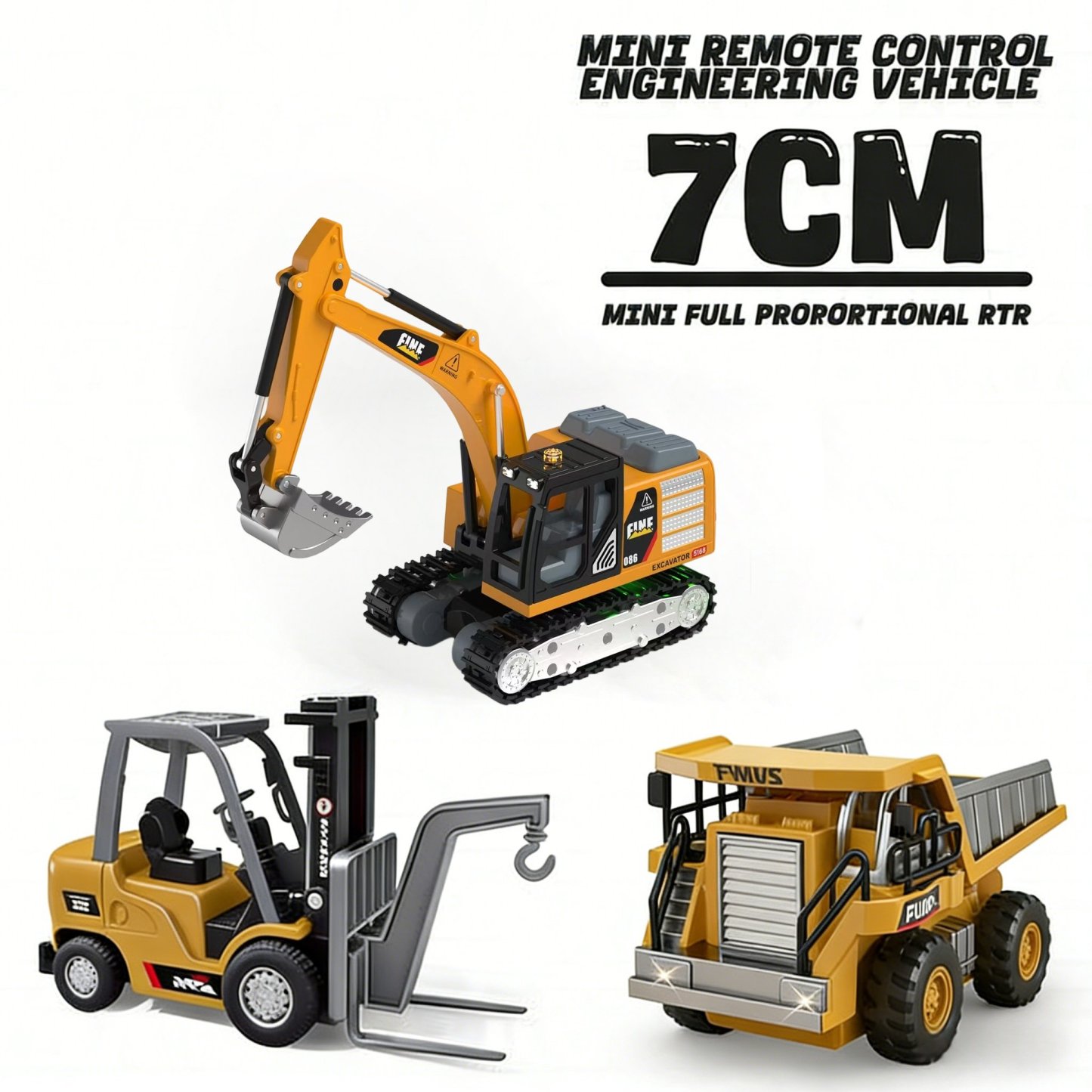 🚜 1:64 Premium Alloy Mini RC Construction Set – Forklift, Excavator & Dump Truck