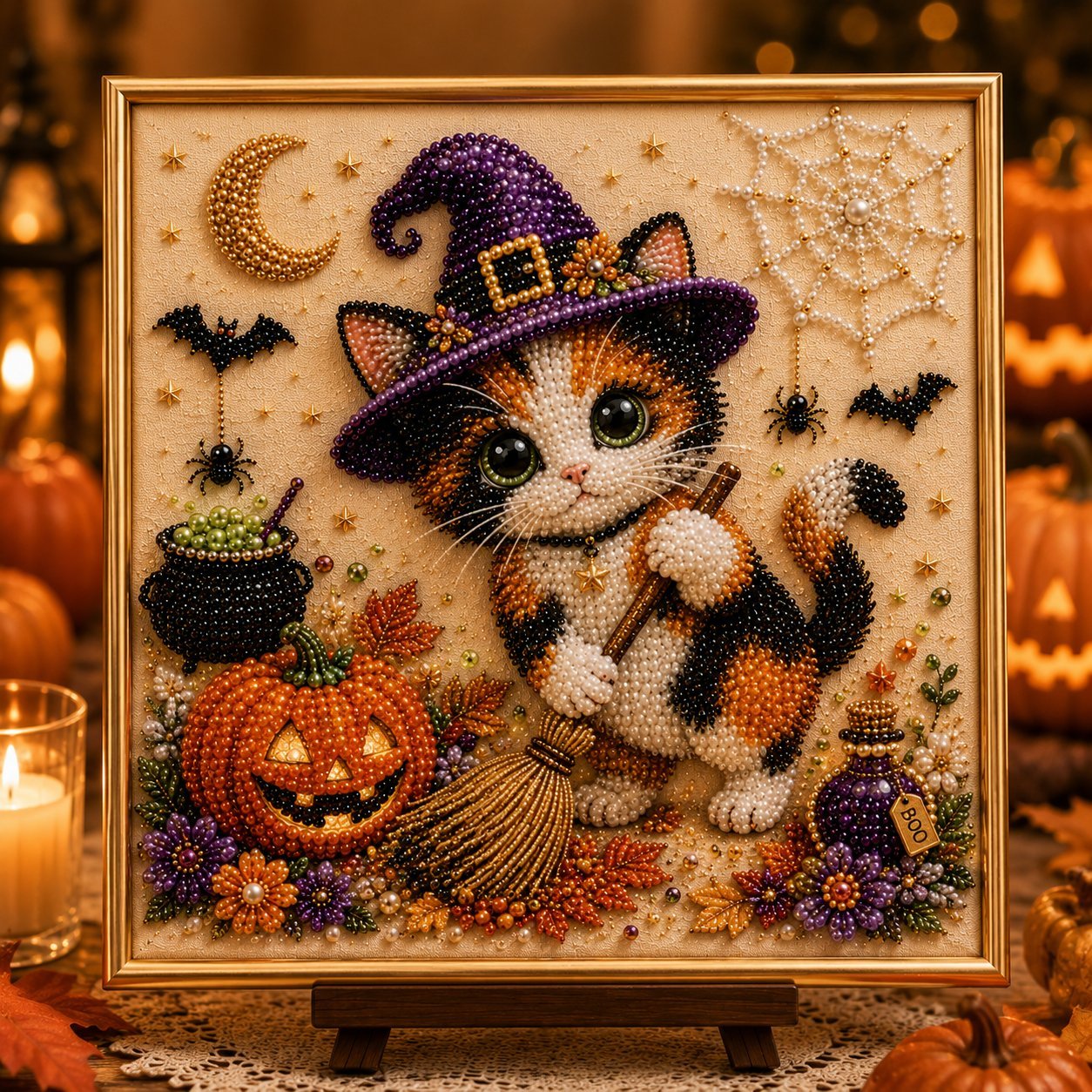 🔥 Last Day 49% OFF - DIY Halloween Cat Pearl Bead Painting Kit 🐱