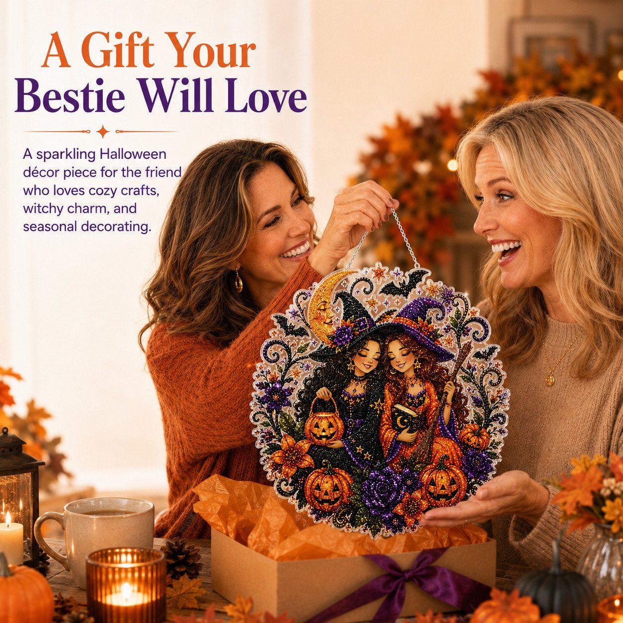 🔥Last Day 49% OFF - 🧙‍♀️🎃Halloween Witch Friendship Diamond Art Window Suncatcher