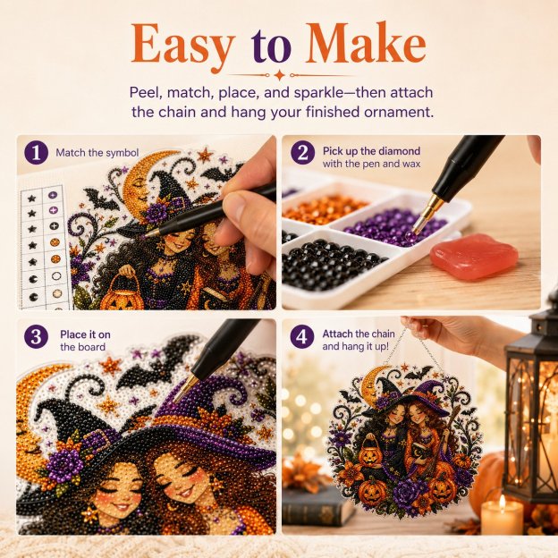 🔥Last Day 49% OFF - 🧙‍♀️🎃Halloween Witch Friendship Diamond Art Window Suncatcher