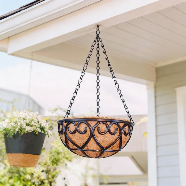 💐Coconut Brown Hanging Basket Planter with  Chain 